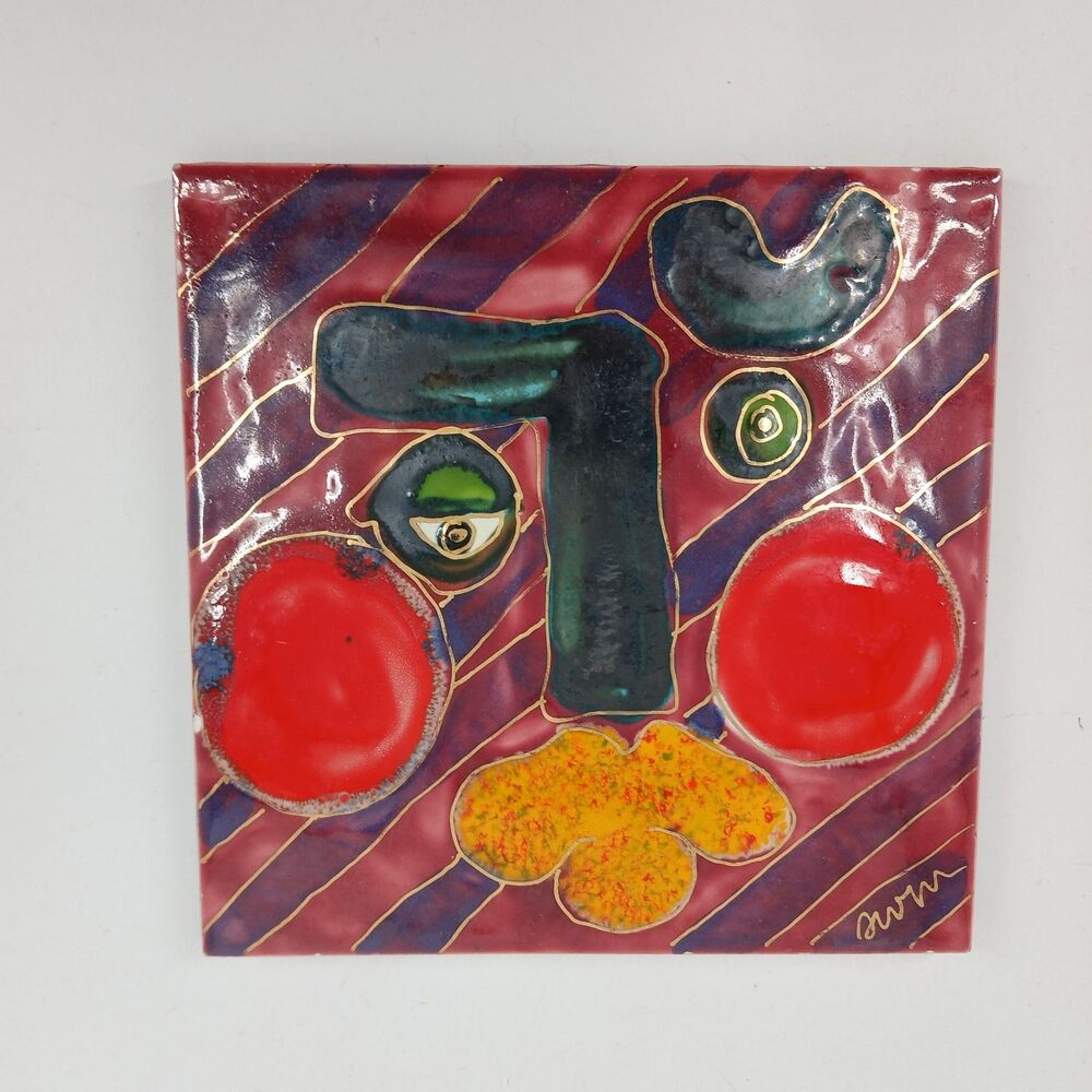 Suzanne Wallace Mears "Cheeks" Signed Studio Pottery Ceramic Art Tile 9x9